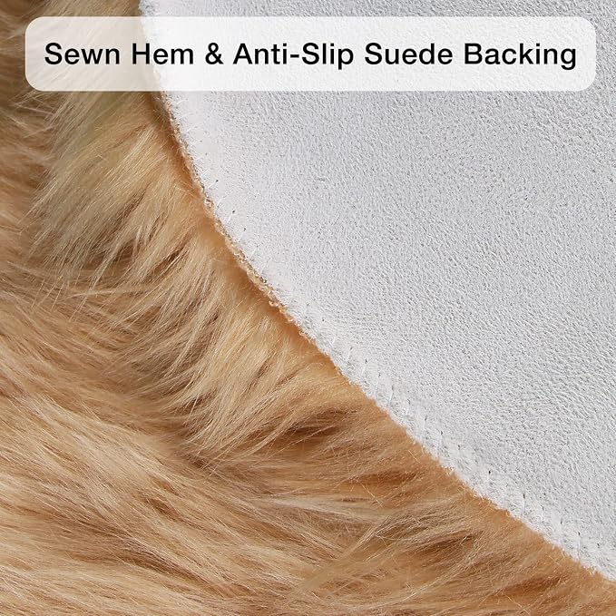duduta Beige Faux Sheepskin Throw Rug 2x3 ft, Small Fluffy Shag Fur Rug - Image 5