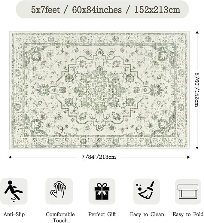 Madane 5x7 Area Rugs for Living Room, Vintage Stain Resistant Area Rug - Image 2