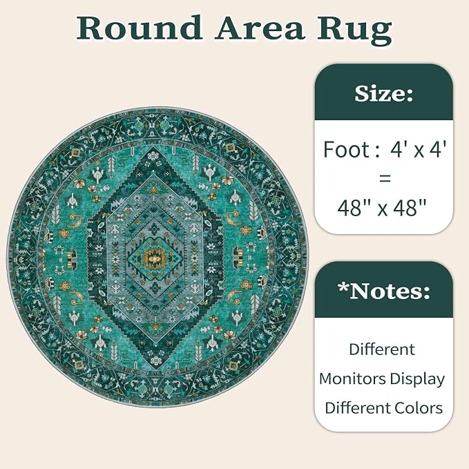 SERISSA Boho Round Area Rug, 4ft Washable Non-Slip Circle Rug, Ultra Soft - Image 6