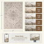 5x7 Area Rugs Living Room Rug: Washable Vintage Distressed Floral Rug No Slip - Image 2