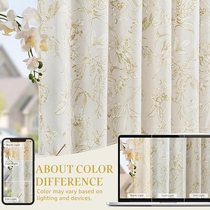 jinchan Floral Curtains 96 Inches Long Mustard Yellow Flower Linen Farmhouse - Image 6