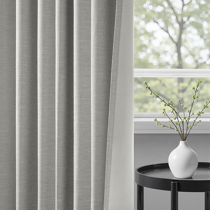 Frost Grey Blackout Linen Curtains 96 Inches Long 2 Panels - Image 4