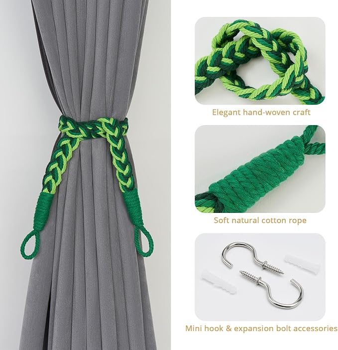 NICEEC 2 Pack Natural Cotton Rope Curtain Tiebacks Elegant Boho Style - Image 2
