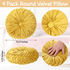 Kathfly Set of 4 Decorative Round Pleated Throw Pillows, Classy Velvet Pumpkin - Image 3
