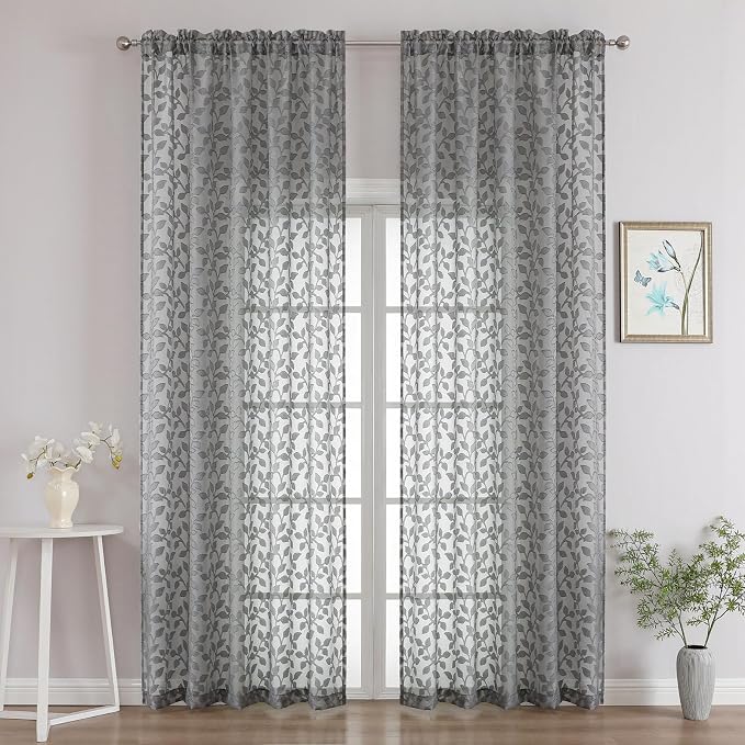 Chyhomenyc Charcoal Grey Sheer Curtains 96 Inch Length 2 Panels Set, Light by Chyhomenyc