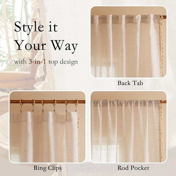 MYSKY HOME Boho Cream Curtains - Image 3