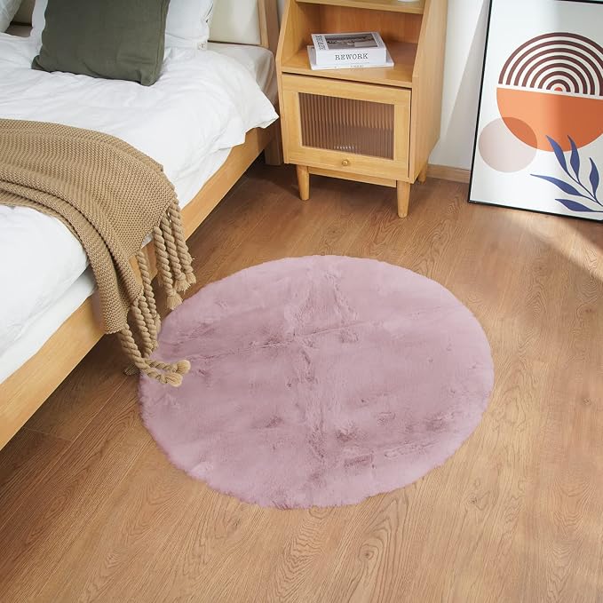 Ghouse Pink 3ft Faux Rabbit Fur Round Rug by Ghouse