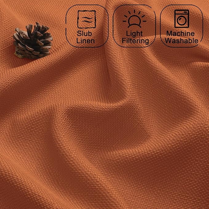 Chyhomenyc Orange Valance for Windows, Light Filtering Faux Linen Textured - Image 5