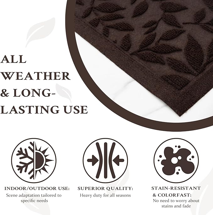 Coffee Brown Leaves Outdoor Indoor Entrance Door mat, Absorbent Durable Heavy - Image 4