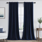 Guken Navy Blue 100% Blackout Linen Curtains 102 Inch Length 2 Panels Set by Guken