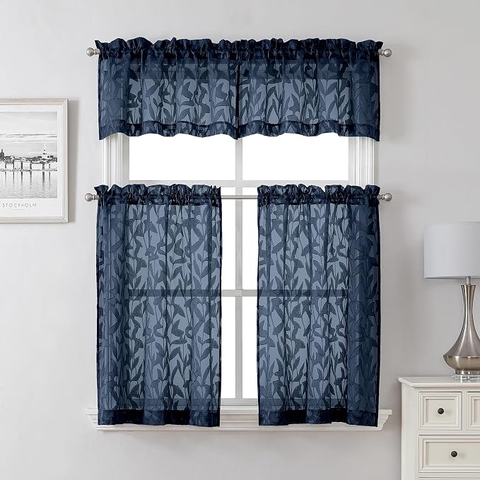 Lecloud Leia 14 Inch Navy Blue Sheer Valances - Image 8