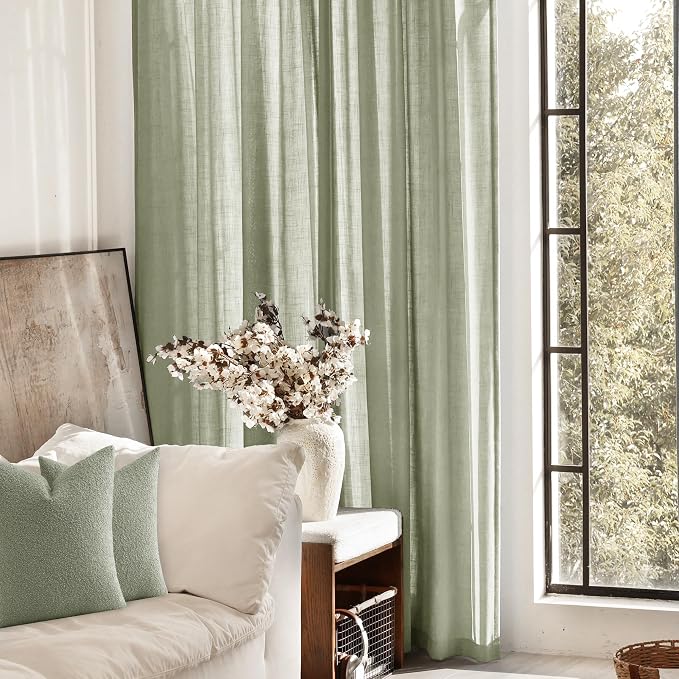 Linen Blend Sage Green Curtains 120 inch Length 2 Panels - Image 5