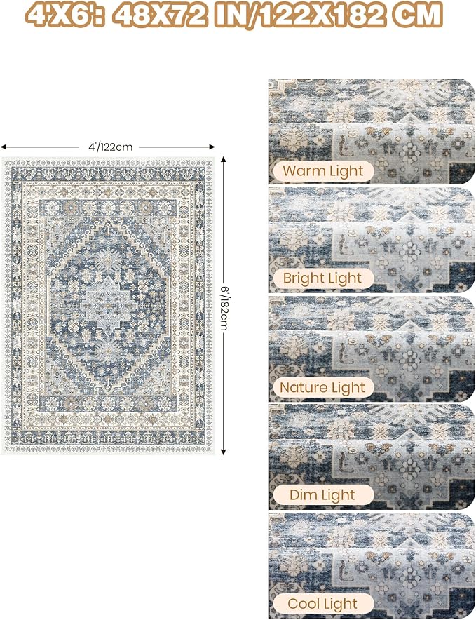 4x6 Area Rugs for Living Room, Non-Slip Backing Small Kids Rugs for Bedroom - Image 2