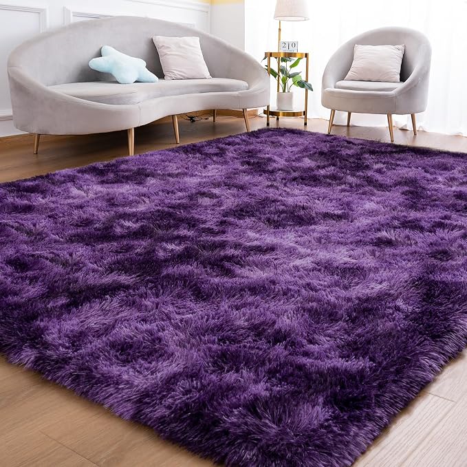 Goideal Fluffy Rug for Bedroom Living Room, 4x6 Purple Area Rugs, Faux Fur Shag by Goideal