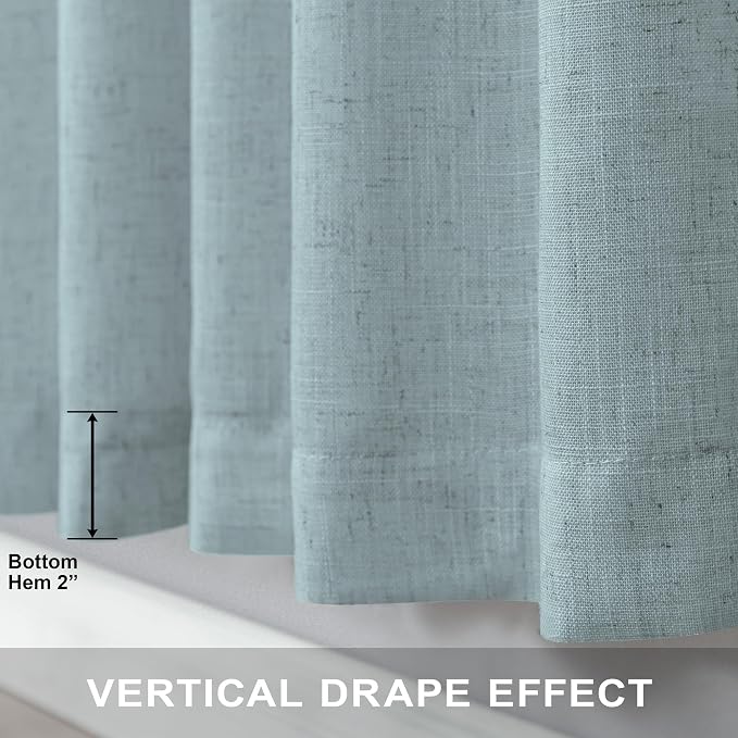 Aqua Curtains 84 Inch Length for Living Room Pair Set Back Tab Pocket Linen - Image 5