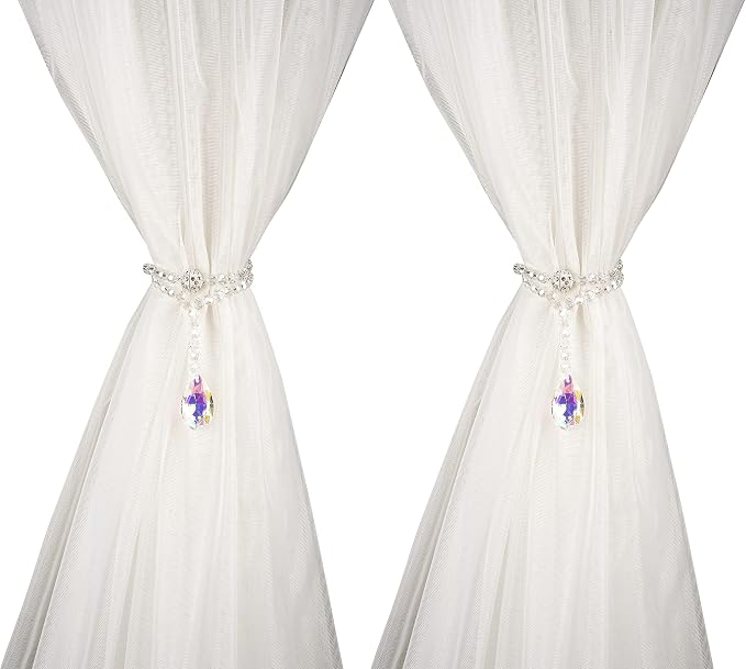 SUQ I OME 2 Pack of Luxury Crystal Beaded Magnetic Curtain Tieback and Holdback by SUQIOME