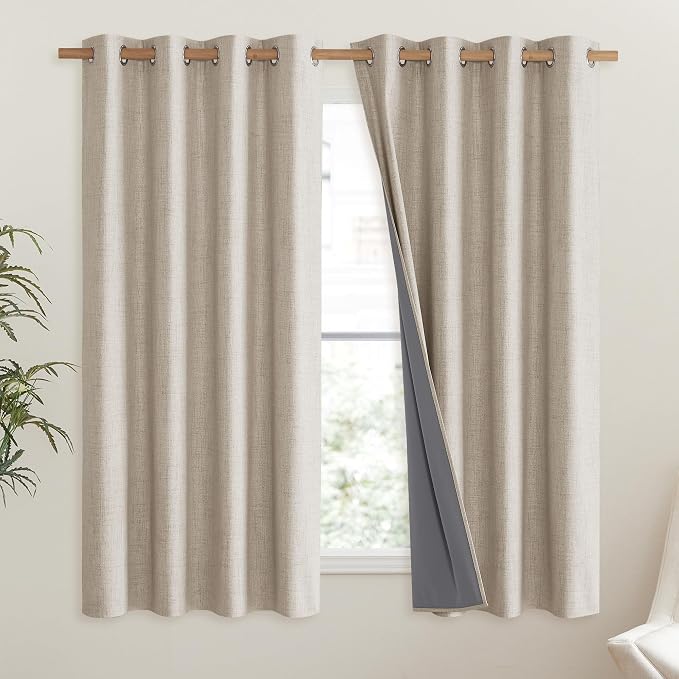 NICETOWN Oatmeal 100% Blackout Short Curtains 63 inches Lenghth Burg - Image 2