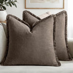 MIULEE Decorative Throw Pillow Covers Neutral Linen Fringe Throw Pillows Euro by MIULEE