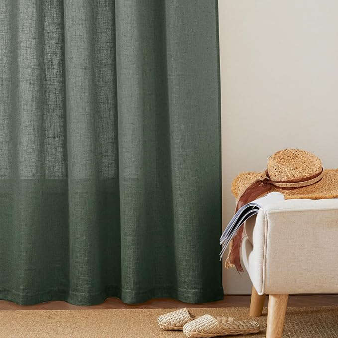 RYB HOME Olive Green Linen Sheer Curtains 84 inches, 2 Panels Rod Pocket Living - Image 6