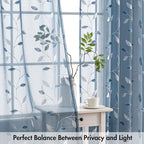 MIULEE Stone Blue Sheer Curtains 2 Panels Embroidered Leaf Patterned Rod Pocket - Image 5