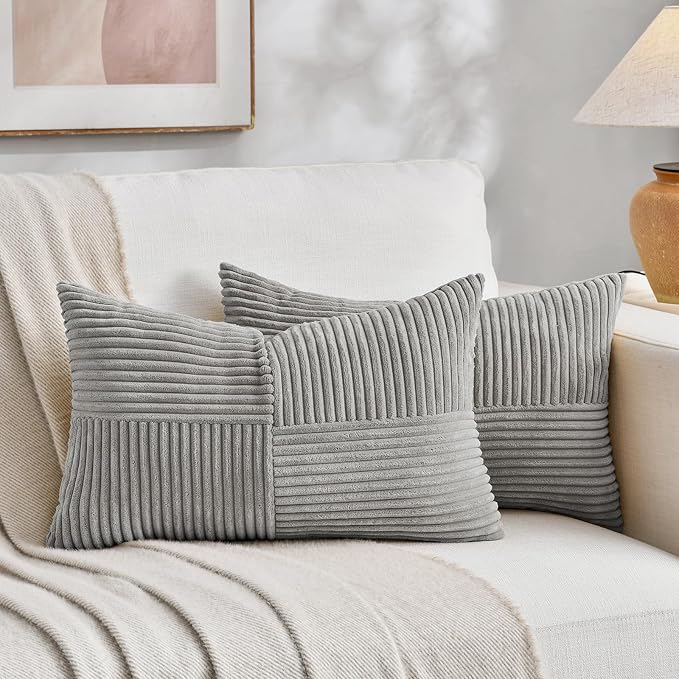 Fancy Homi 2 Packs Grey Lumbar Decorative Throw Pillow Covers 16x28 Inch by Fancy+Homi