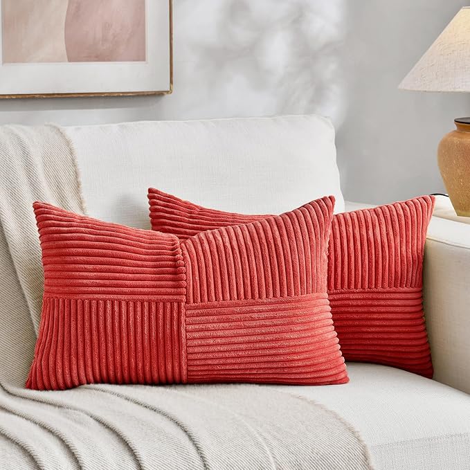Fancy Homi 2 Packs Red Long Lumbar Decorative Throw Pillow Covers 12x24 Inch by Fancy+Homi