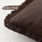 MIULEE Decorative Throw Pillow Covers Neutral Linen Fringe Throw Pillows Set of - Image 4