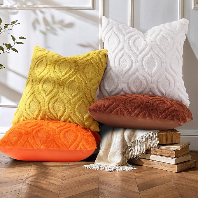 decorUhome Summer Throw Pillow Covers 22x22 Inch Set of 2, Soft Plush Faux Wool - Image 2