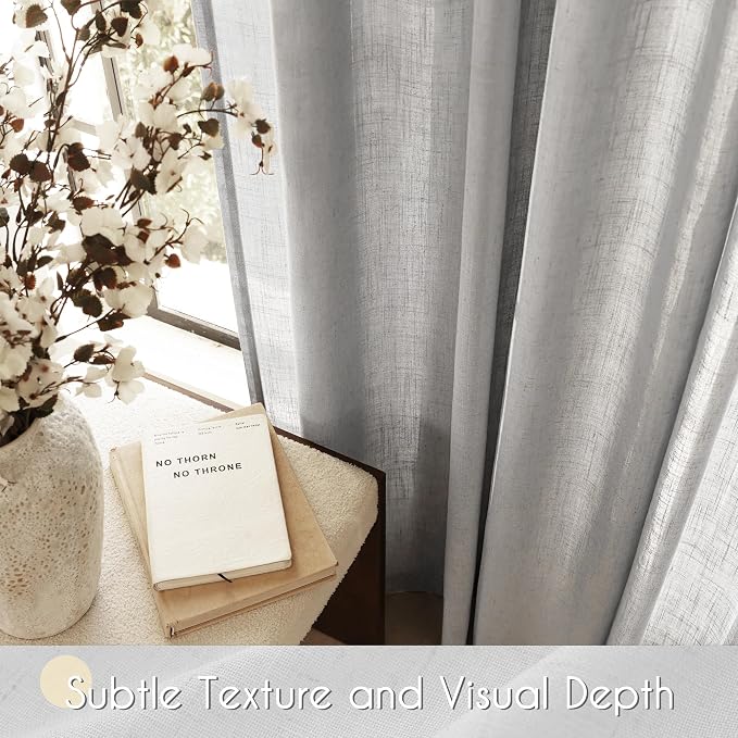 Linen Blend Grey Curtains for Living Room Back Tab Modern Farmhouse Semi Sheer - Image 3