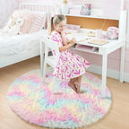 Amdrebio Rainbow Fluffy Small Round Rug 3Ft Kids Rugs - Image 7