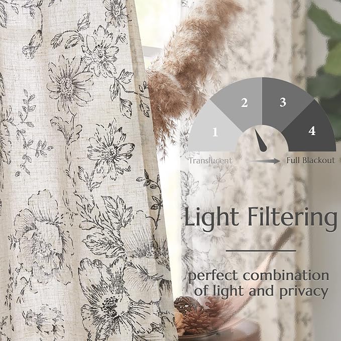 jinchan Linen Floral Curtains 63 Inch Length - Image 5