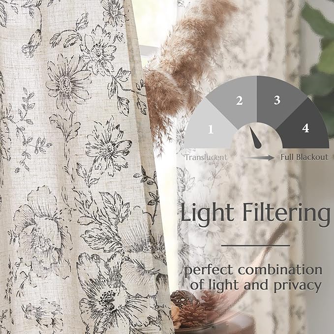 jinchan Linen Floral Curtains 84 Inch Length - Image 6