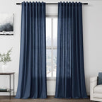 Extra Long Denim Blue Linen Curtains 120 Inch by Nanspring