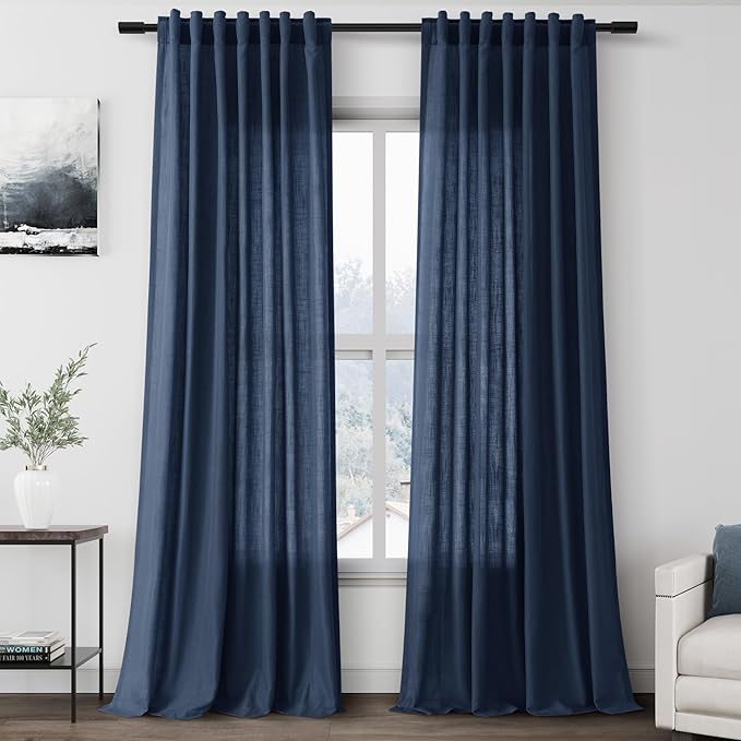 Nanspring Denim Blue Linen Curtains 96 Inches Long 2 Panels Set by Nanspring