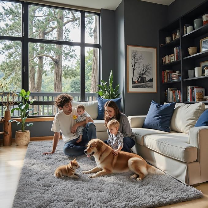 Ultra Soft Rug for Living Room, 3x5 Feet Grey Shag Area Rugs for Living Room by Junhejiamei
