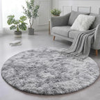 Amdrebio Tie-Dyed Light Grey Round Area Rugs - Image 3