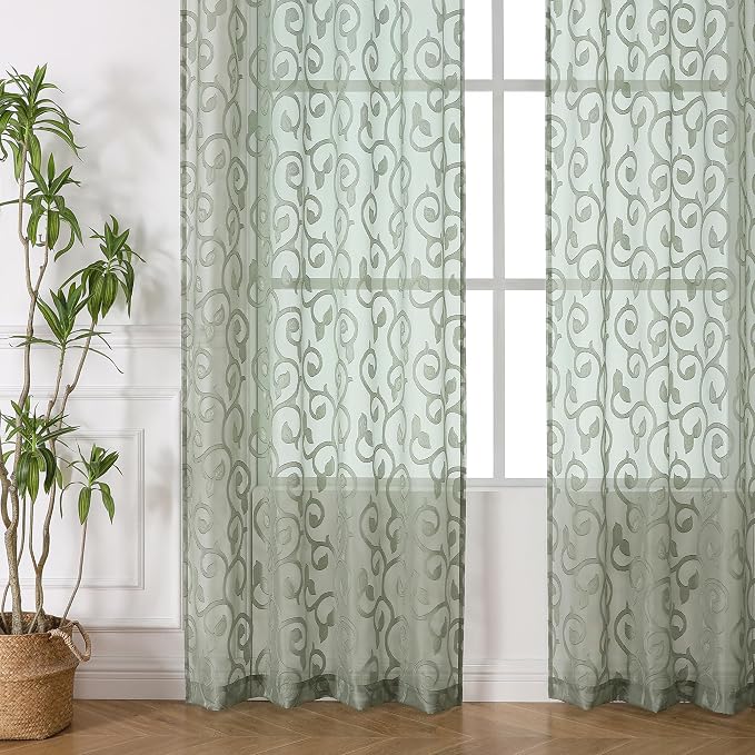 OWENIE Furman Sage Green Sheer Curtains 96 inches Extra Long - Image 2