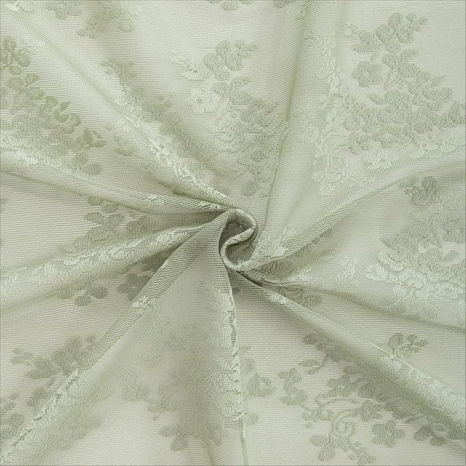 YJ YANJUN Vintage Lace Curtains 120 Inch Length-Victorian Floral Pattern Sage - Image 4