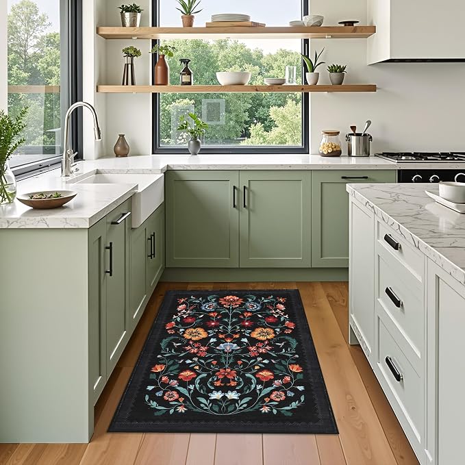 Floral Rug for Entryway 2x3 Rugs Machine Washable Boho Small Area Rug Non-Slip - Image 3