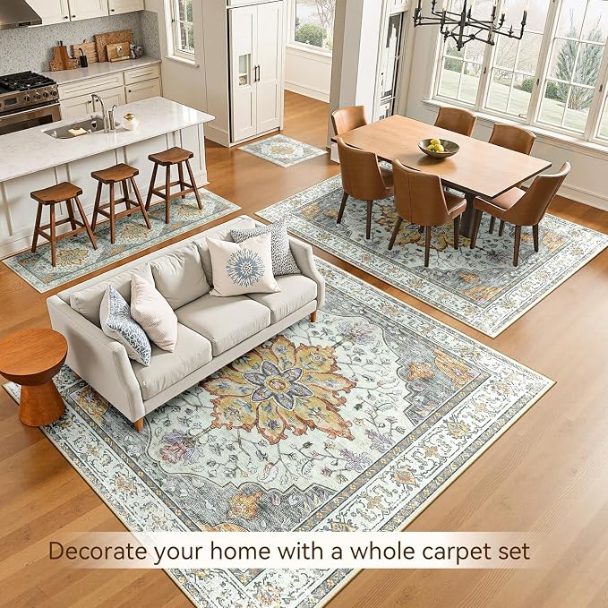 RELEANY Area Rugs 10'x12' Washable Non-Slip, Floral Vintage Distress Print - Image 4