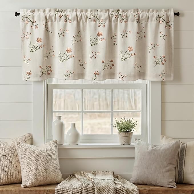 Kitchen Valances for Windows, Floral Embroidered Spring Linen Blend Farmhouse - Image 4