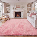 Pink Rugs for Bedroom Girls: 8x10 Fluffy Shag Soft Washable Rug Large Fuzzy by VECARF