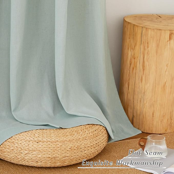 NICETOWN Thick Linen Sage Green Curtains 90 inches Long, Grommet Flax Linen - Image 6