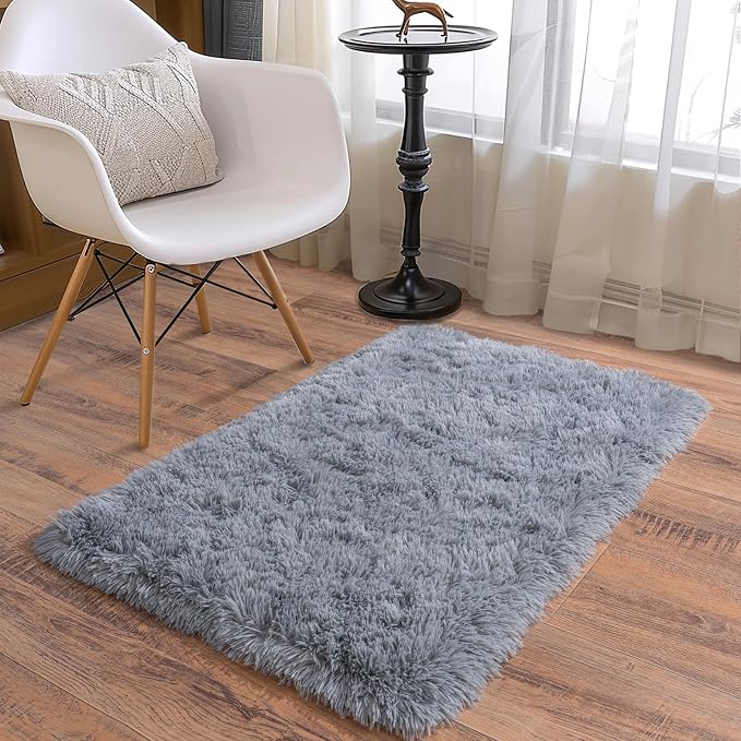 Soft Runner Rugs for Bedroom Hallways, 2x3 Grey Fluffy Shag Throw Area Rug Non - Image 3