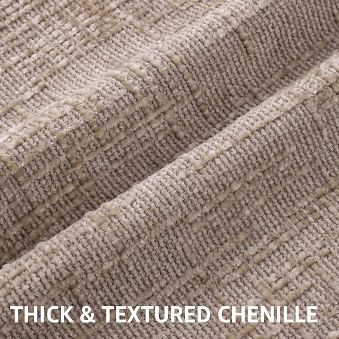 decorUhome Oatmeal Chenille Euro Sham Throw Pillow Covers 26x26 Set of 2 - Image 2