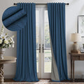 Navy Blue Curtains for Living Room 102 Inch Long 100 Percent Blackout Linen by Pitalk