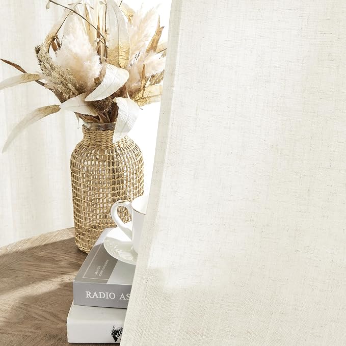 Joydeco Linen Curtains 2 Panel Set, Light Filtering, Ivory Linen Curtains 90 - Image 5