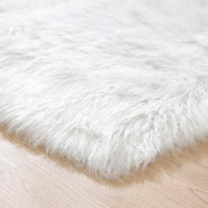 Goolela White Fluffy Fur Rug 4x6 Faux Sheepskin Fuzzy Shag White Rug - Image 6
