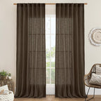 LAMIT Dark Brown Sheer Linen Curtains, 108 inch Light Filtering Semi Sheer by LAMIT