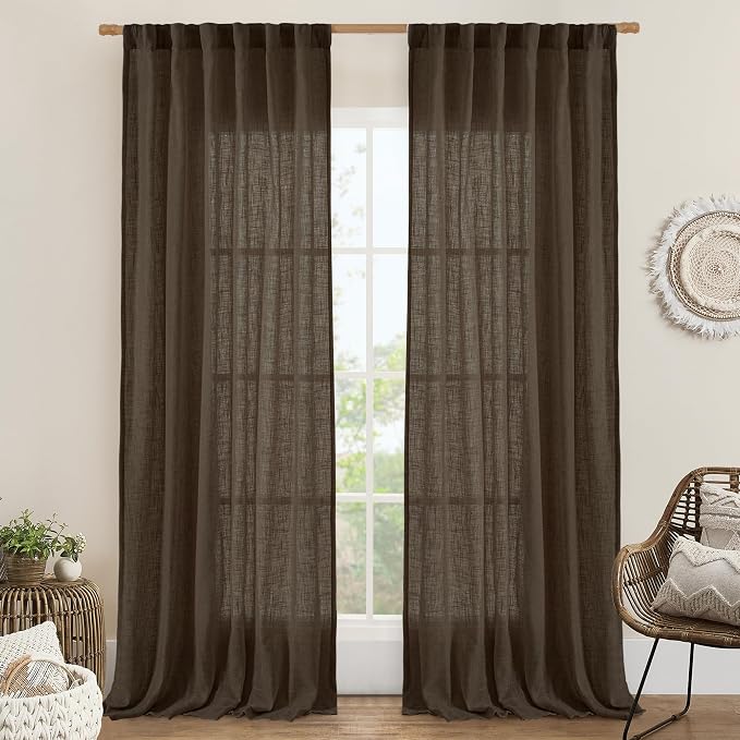 LAMIT Linen Curtains 90 Inch for Living Room, Back Tab and Rod Pocket Linen by LAMIT